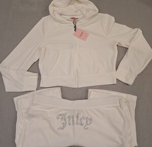 Juicy Couture White Rhinestone Logo Track Jacket & Pants Set